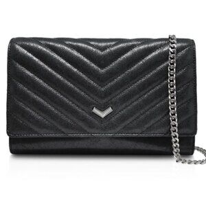 BOTKIER Quilted Leather Clutch Bag Purse Black Mirror Credit Card Slots Zippered